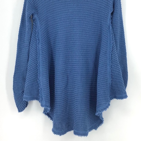 Elan Waffle Blue V-Neck Cold Shoulder Sweater - Picture 6 of 6